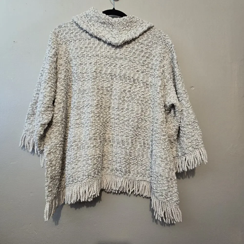 Ali Miles Cowl Neck Boucle Tunic Top Womens 1X Off White Chunky Fringe Lagenlook